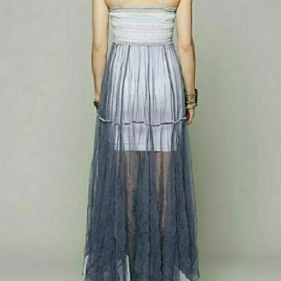 Free People Raw Tulle Maxi Slip dress blue grey - Picture 5 of 7